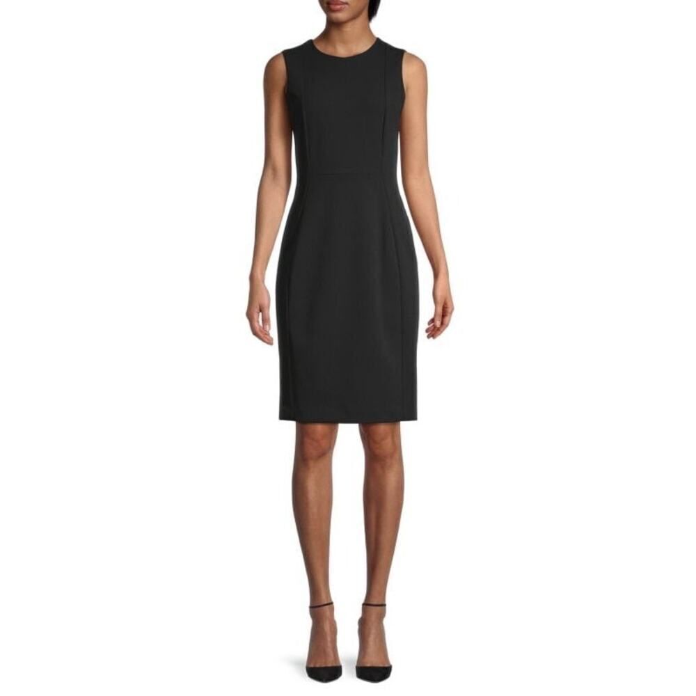 Calvin Klein Sheath Dress Women's Plus 14 Black Sleeveless Knee Length Back Zip